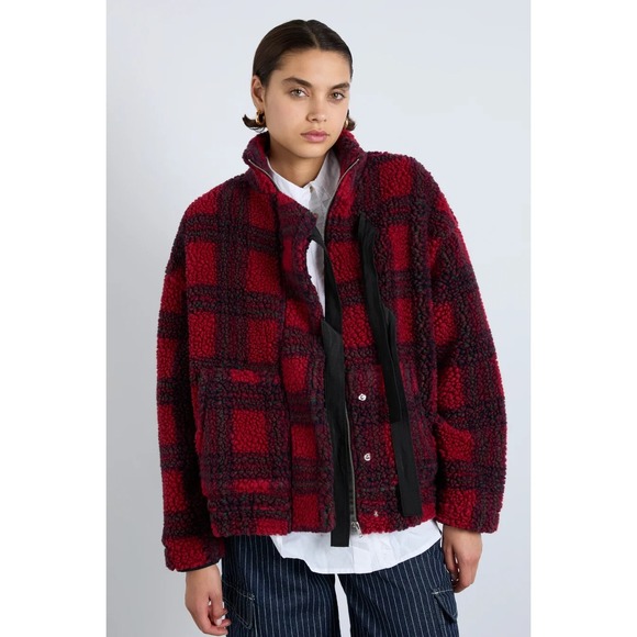 New Damson Madder Ingrid Borg Jacket Women 10 Red Check Ribbon Quilt Preppy Coat - Picture 3 of 16